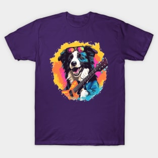 Strumming Collies: Border Collie Rockstar with a Guitar T-Shirt